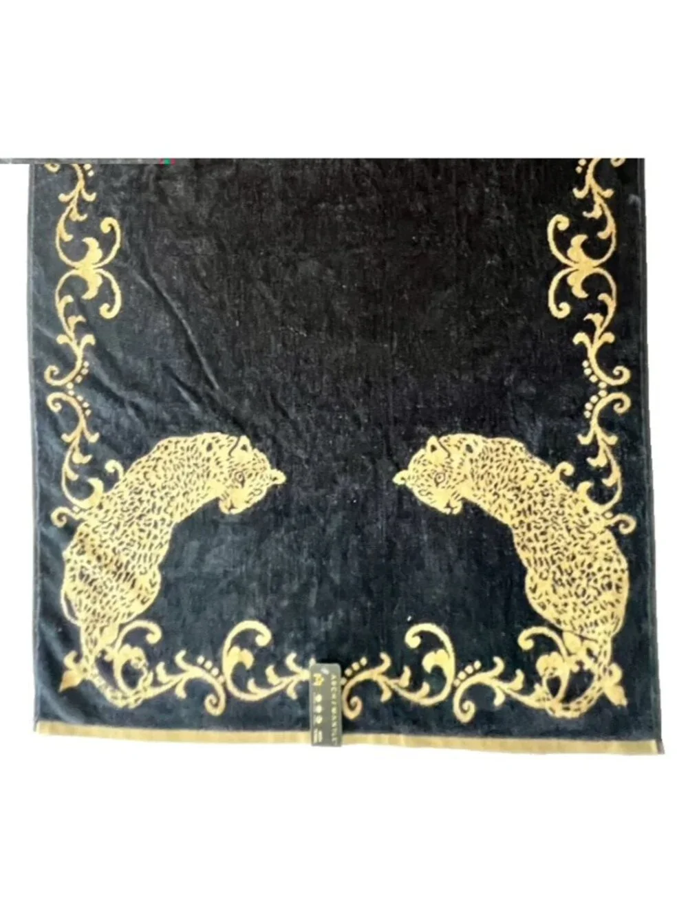 Leopard Cheetah Bath Towel Set 2 Black Gold Reversible 100% Cotton Animal Print